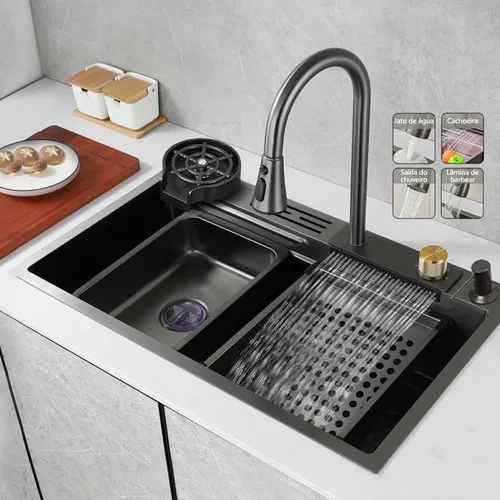 CubaPiaDeCozinhaGourmetInox304ComTorneiraAcessóriosPreto