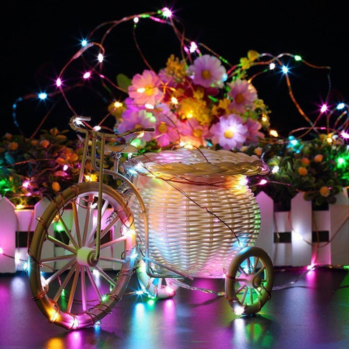 Imagen 9 de 10 de Guirnalda Luces Led Alambre 100led Multicolor 10 Mts Solar