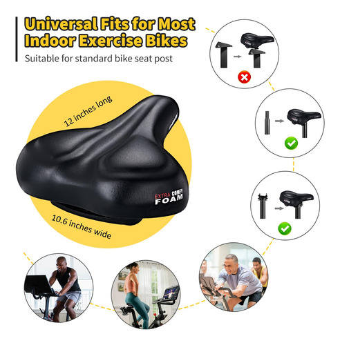 Asiento De Bicicleta Daway C50 Cómodo Extra Ancho Viscoelást Negro 1.3 Cm 1.3 Cm