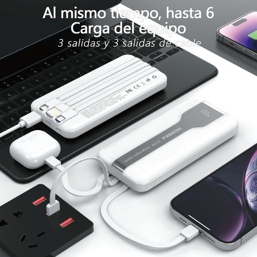 Power Bank 10000mah 22.5w Pd Carga Rápida Usb-c Lightning Blanco