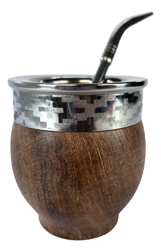 Mate Imperial De Madera Algarrobo Deluxe Virola Guarda Pampa + Bombilla Pico De Loro The Mate Spot