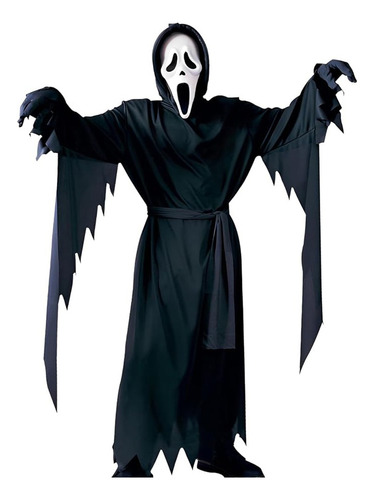 Disfraz De Fantasma De Halloween De Grito Para Niños Negro Grito Máscara Bata Terrorífico Disfraz De Cosplay De Halloween