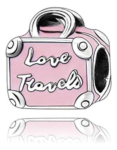 Maleta Rosa Love Travel 925 Talón De Plata Esterlina Para Pa