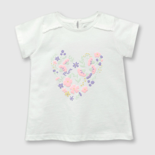 Polera De Niñas Corazon Off White (3 A 36 Meses)