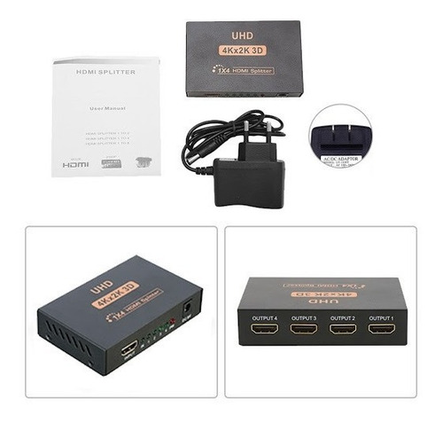 Splitter Hdmi 1x4 Con Fuente Repartidor De Señal Full Hd 4k