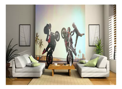 Papel De Parede 3d Moto Manobra Freestyle Grau 3,5m² Bkm35