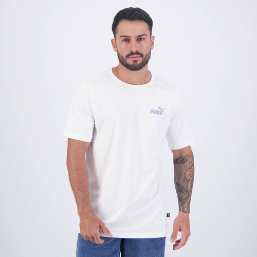 Camiseta Puma Ess Small Logo Branca E Azul