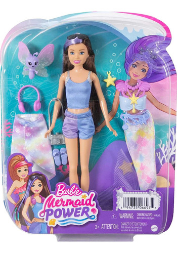 Barbie Muñeca Sirena Power, Skipper Con 10 Piezas