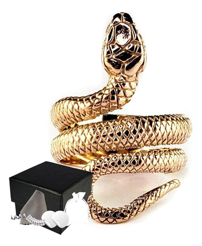 Combo Anillo Víbora Rosa Oro Acero Inoxidable Serpiente