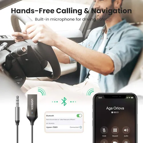 Adaptador Bluetooth Ugreen 2.0 A Jack 3.5mm Con Micrófono