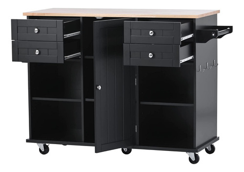 Gabinete De Cocina Portatil Madera Color Negro Marca Runna