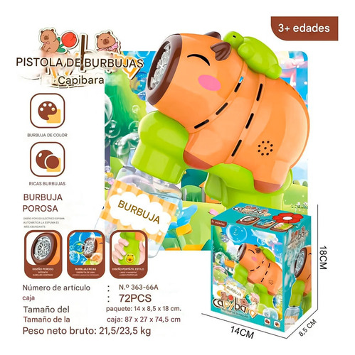 Pistola Burbujero Capybara Carpincho Automatico Para Niños Marrón Claro