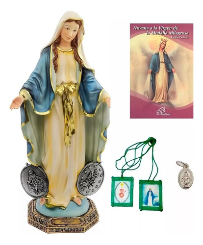 Imagen Virgen De La Medalla Milagrosa Resina 41 Cm + Otros 