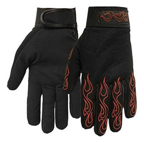 Guantes De Cuero Con Llamas Rojo Xl Negro