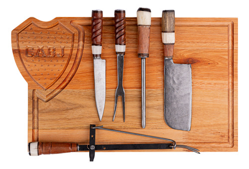 Regalo Dia Del Padre Kit Parrillero Boca Jr Tabla + Set Asad