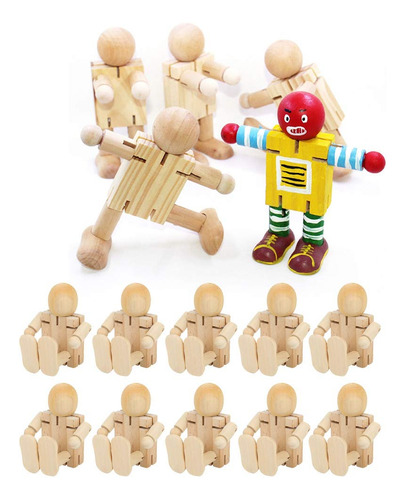 Figuras De Robot De Madera Sin Terminar Para Bricolaje, 10 P