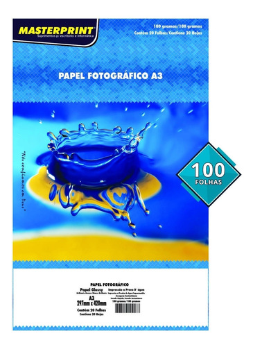 Papel Glossy 180g A3 Fotográfico Brilhante Masterprint 100fl Cor Branco