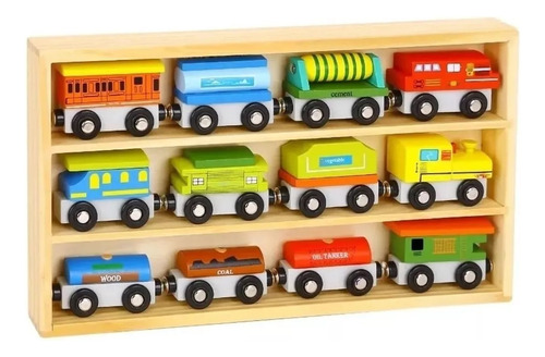 Set De Trenes 12 Piezas De Madera Imantados Magnific Acacia