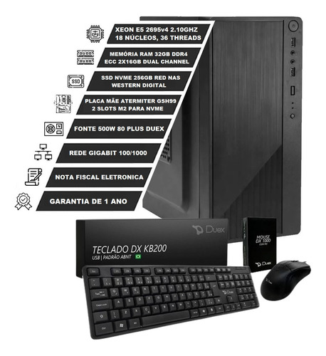 Servidor Red Nas Xeon 2695v4 18 Núcleos 32gb Ecc 256gb Nvme