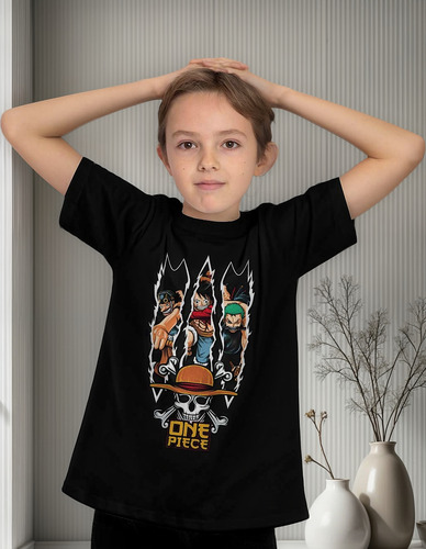 Polera Niño Estampada Dtf One Piece 1055 Luffy Usopp Y Zoro