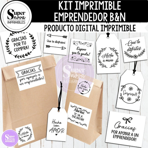 Kit Imprimible Emprendedor Tags Etiquetas P/ Emprendimientos