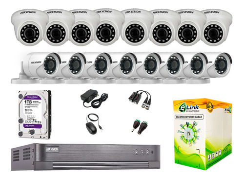 Kit 16 Camaras De Seguridad Hikvision Hd 1tb Completo