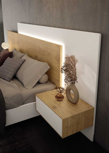Imagen 3 de 3 de Cama Doble Moderna En Madera Y Blanco Poliuretano Ref: Amaya