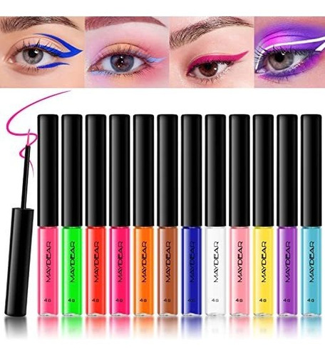 Maydear 12 Colores Uv Colorful Liquid Eyeliner Set Impermeab