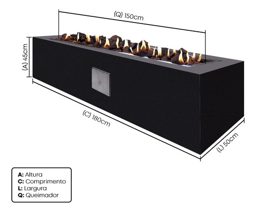 Lareira A Gás Fire Pit De Jardim Afrodite 150cm Preto