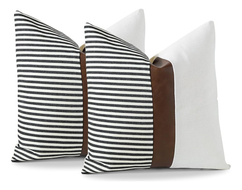 Juego De 2 Fundas De Almohada De Lino Diseño De Patchw...