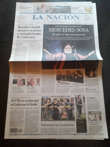 Tapa Diario La Nación 5 10 2009 Murio Muerte Mercedes Sosa