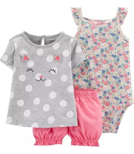Carter's Trio Con Short Bebés Nena Modelos Y Talles Varios Gris 9m