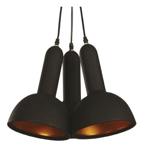 Lumimexico 04820-2 Lámpara Colgante Vintage Dorado Con Negro 60w E27 3 Luces