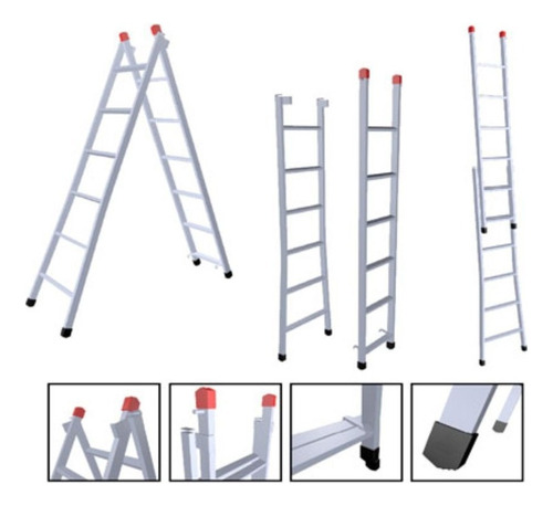 Escada Extensiva Dobrável 8 X 14 Degraus Ferro 4,10m 120kg Cor Cinza