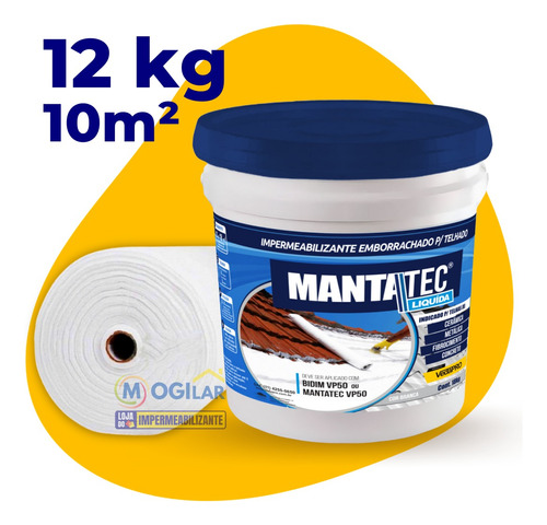 Kit Manta Líquida 12kg + 10m2 Tecido Mantatec Vp 50 Telhado