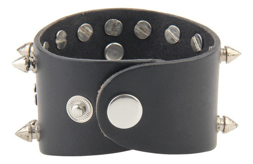 Brazalete Ancho Cuero Con Cráneo Y Remache Gótico Negro