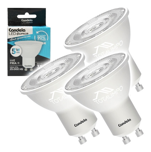 3 Lámparas Led Dicroicas 5w (35w) Luz Fría Candela 6811