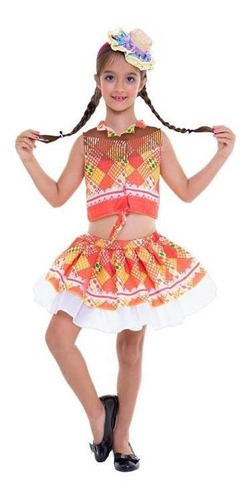 Vestido De Festa Junina Infantil Vermelha Com Cropped E Saia