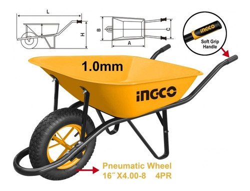 Carretilla 130 Kg Rueda Neumática Ingco - Ynter Industrial