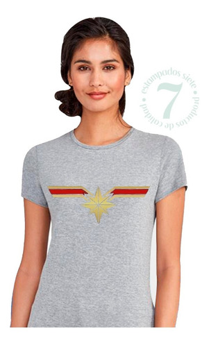 Polera Manga Corta Mujer Logo Capitana Marvel 