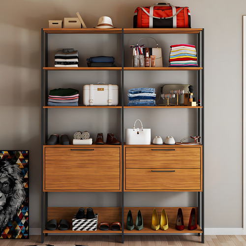 Closet 1 Porta 2 Gavetas 100% Mdf Maitê Marrom/preto Fosco Cor Marrom-claro