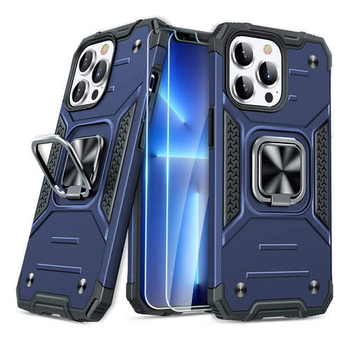 Funda Magnetica Con Anillo Para iPhone 13 Pro Max, Azul