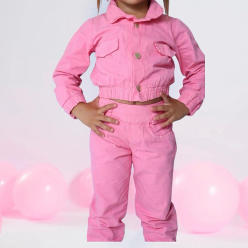 Conjunto Infantil Jaqueta E Calça Jeans Mini Diva Inverno Rosa G- 5 A 6 Anos