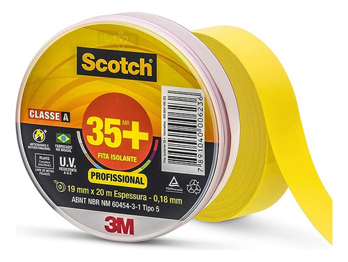 Fita Isolante 3m Scotch 35+ 19mm X 20m Amarela