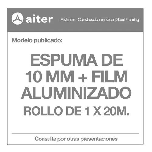 Espuma aislante térmico aluminizada de 1 x 20 m 10 mm 