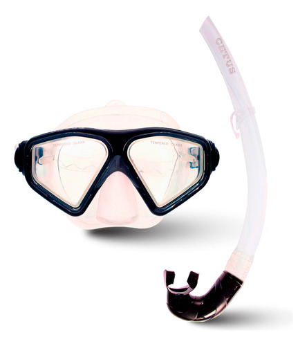Óculos Mascara Mergulho Snorkel Respidador Adulto Praia Cor Preto Com Transparente