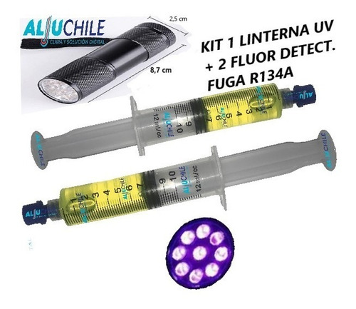 Kit Detector De Fuga Uv (linterna Uv+2 Fluor Jeringas)