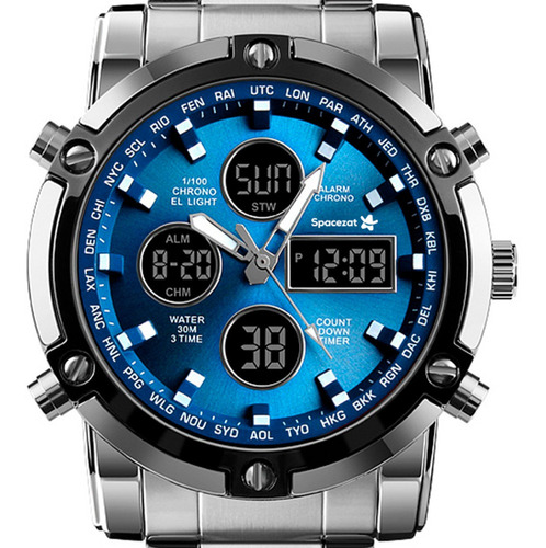 Imagen 3 de 3 de Reloj Correa Metal Digital The Classic Silver&blue Spacezat