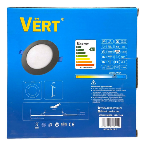 Lampara Panel Led Redondo Empotrable Negro 12w Vert