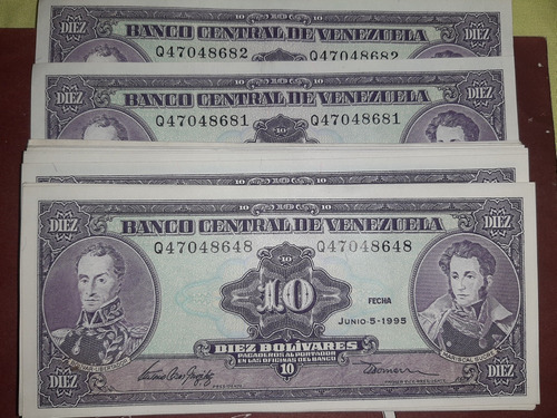 Billetes 10 Bs Año 1995 Serie De 35 Billetes Consecutivos 